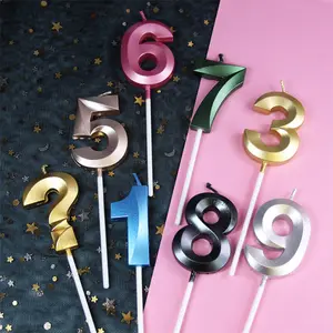 AIMI 파티 다이아몬드 번호 0-9 황금 다채로운 디지털 번호 양초 PVC 상자 파라핀 왁스 무연 생일 양초
