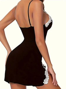 Pijamas para Mujer, Ropa de Dormir Sexy, Lencería sin Mangas con Tirantes y Cuello en V, Vestido de Encaje de Seda y Satén, Camisones - Product Image 5