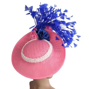 Fascinator <span class=keywords><strong>Vintage</strong></span> in Canapa con Fiori e Piume a Tesa Larga per Spose - Elegante Fermaglio per Capelli da <span class=keywords><strong>Sposa</strong></span> in Sinamay - Product Image 3