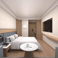 Ensemble de meubles de chambre d'hôtel contemporain en panneau mélaminé résistant aux rayures et aux taches, ensemble de chambre à coucher pour hôtel, boutique d'hôtel, hôtel-resort et spa