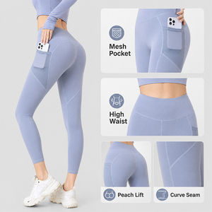 Leggings de yoga taille haute pour femmes avec poches latérales en maille, effet galbant et contrôle du ventre, pour la course et le fitness (OEM/ODM) - Product Image 3