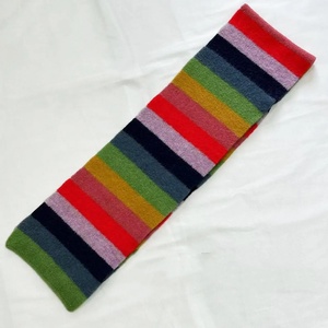 Hiver Filles Boucle Fil Horizontal Stripe Rainbow Colorful Scarf Female Warm Color Blocking Blanket Cashmere Fringed Pompom Scarf - Product Image 2