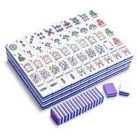Tuiles de Mahjong de Luxe Portables en Acrylique, Quatre Couches, Motif Paon Violet, pour Atelier et Soirée de Mahjong Américain
