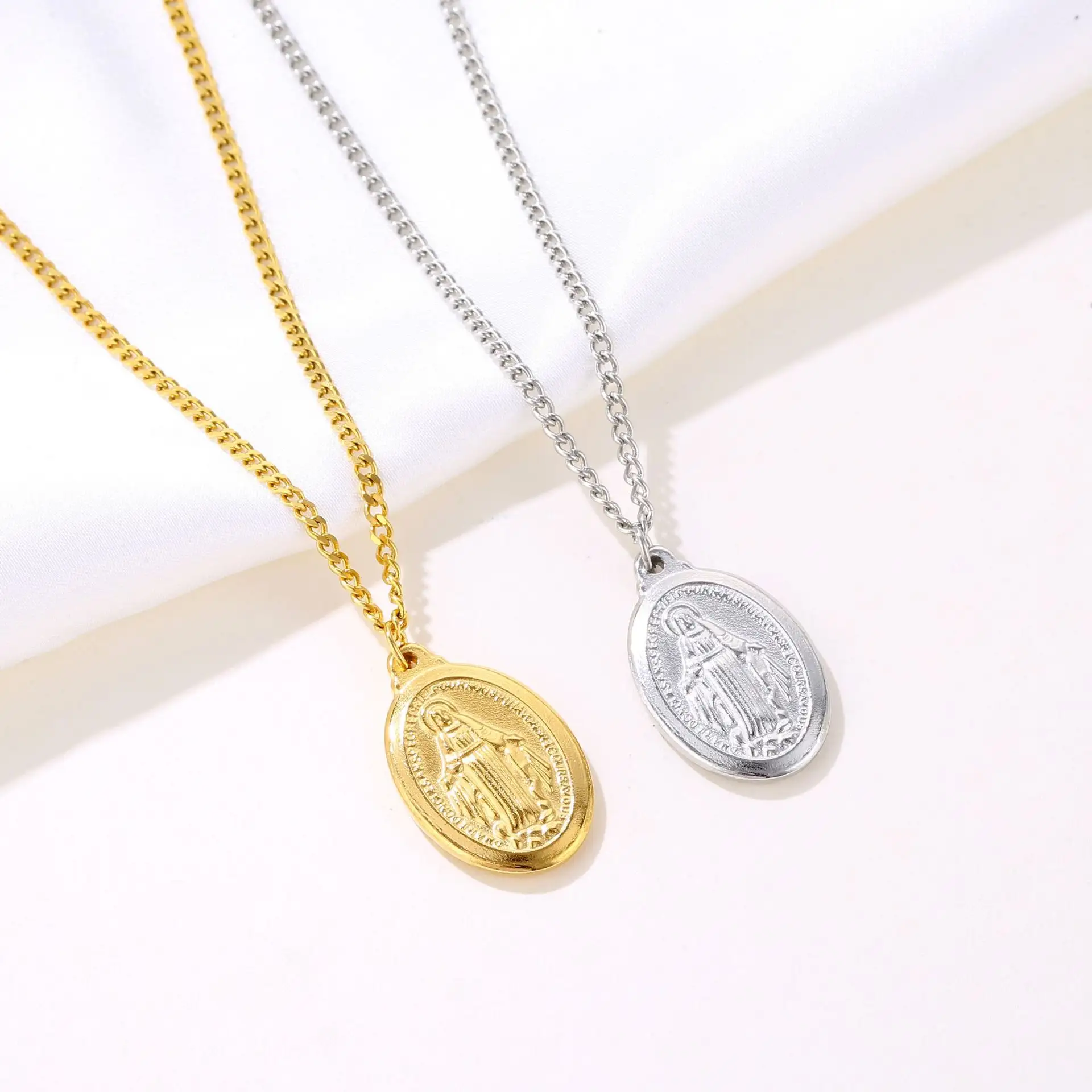 Miraculous christian Silver Gold stainless steel Catholic Vintage Medal Religious Necklaces Mary Virgin Our Lady Pendant Jewelry