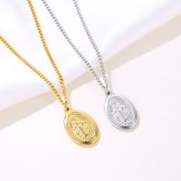Collier pendentif religieux vintage catholique en acier inoxydable plaqué or 18 carats, médaille de la Vierge Marie, bijoux de mode chrétiens
