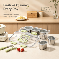 Boîte alimentaire portable grande capacité en acier inoxydable 304 avec poignée pour pique-nique en extérieur, boîte de rangement pour aliments de pique-nique