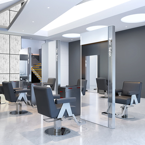 Nuovo Specchio da Terra Personalizzabile con Logo per Saloni di Parrucchieri, Postazione Specchio Singola e Bifacciale con Luci per Barbieri - Product Image 1