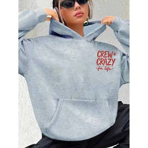 Nueva Sudadera con Capucha Deportiva Casual Personalizada con Estampado Gráfico de Doble Cara, Tejida y Ecológica, con Diseño <span class=keywords><strong>CREW</strong></span> CRAZY for LIFE - Product Image 4