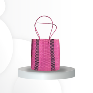 Bolso de Mano Tejido de Plástico Premium Hecho a Mano para Mujer - Bolso Sembagi Rosa de Moda Talla S SCB-0024S Hecho con Materiales Reciclados - Product Image 5