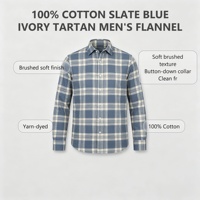 Chemise en flanelle pour homme 100% coton, bleu ardoise, ivoire, tartan, boutonnée
