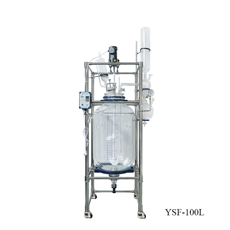 YUHUA Double Layer Jacketed chemical glass reactor 10l 100 liter Equipment glass reactor for sale