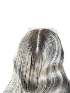 2024 Top Quality SHY <b>Mini</b> Wig Grey Topper European Human Hair <b>Highlight</b> With Root Free Part for White Women - Product Image 2