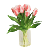Pot pohon Tulip buatan 34cm, 10 bunga plastik dengan sentuhan nyata untuk acara ulang tahun