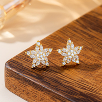 Anting Zirkon Pentagram Bunga Bintang Berlapis Emas 18K Tembaga Perhiasan Temperamen untuk Wanita