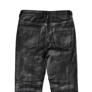 กางเกงยีนส์เดนิมทรงบูทคัทสีดำแบบสลิมฟิต ขากระดิ่ง แต่งขาดสไตล์วินเทจ เคลือบแว็กซ์ สำหรับผู้ชาย ขายส่งแบบสั่งทำได้ - Product Image 2