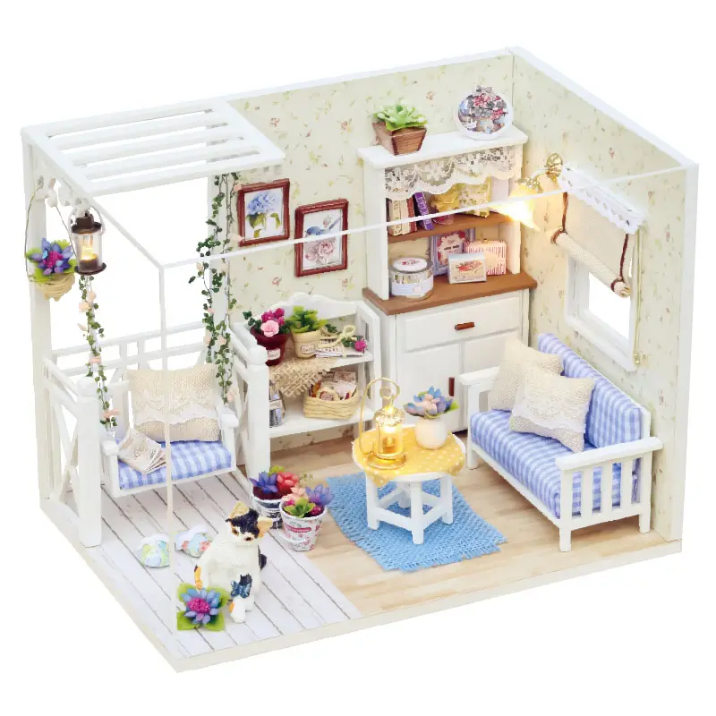 Pretend Role Play DIY Educational Toy Big Kids Wooden mini House Villa With Accessories Doll Room Furniture Dream