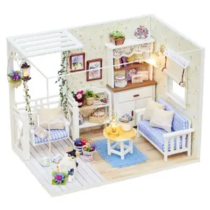 Berpura-pura Bermain Peran DIY Mainan Pendidikan Anak-anak Besar Kayu Mini Rumah Villa dengan Aksesoris Ruang Boneka Mebel Mimpi