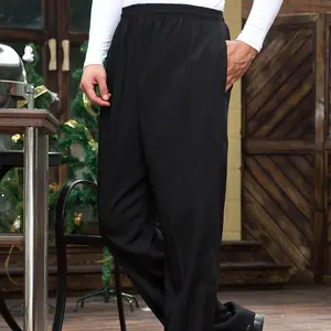 맞춤형 로고 남성용 요리사 바지 경량 헐렁한 작업 바지 신축성있는 허리를 가진 남자를위한 클래식 레스토랑 주방 유니폼 바지