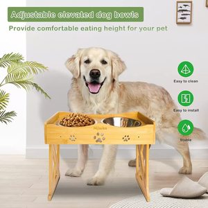 Soporte de madera para alimentar mascotas con dos tazones y altura ajustable para perros y gatos - Product Image 2