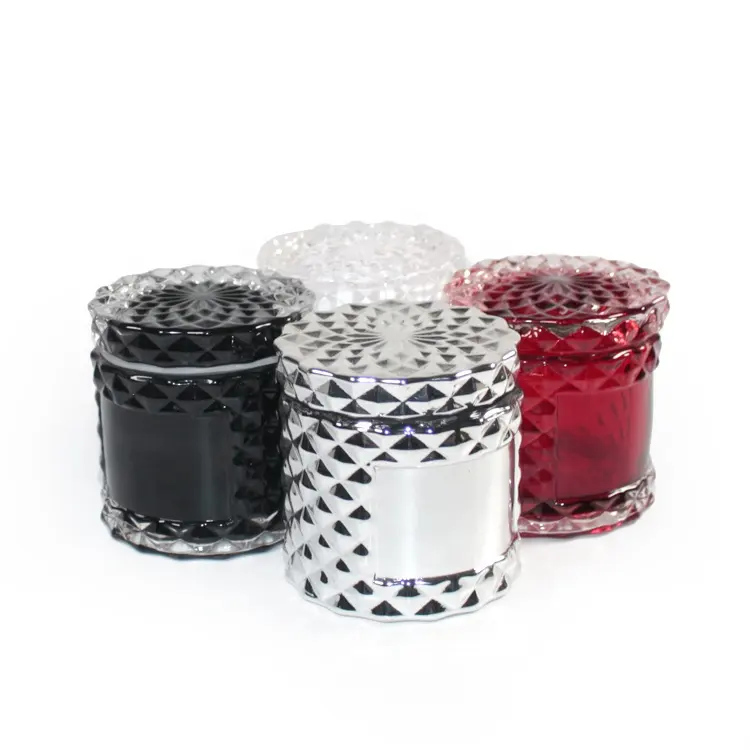 FENGJUN 80ml mini de luxe mignon diamant motif intérieure noir blanc rouge ou argent couleur petit verre bougie bocal de bonbons avec couvercle