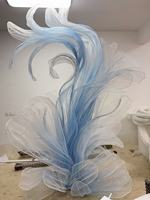 Décorations de centre commercial pour événements de mariage en intérieur, fleurs géantes en organza bleu faites à la main haut de gamme, décoration florale