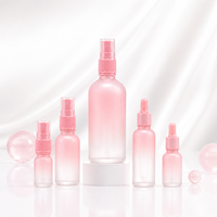 Flacon cosmétique en verre rose givré pour huile essentielle, sérum et emballage de soins de la peau, avec compte-gouttes et vaporisateur, de 5 ml à 100 ml