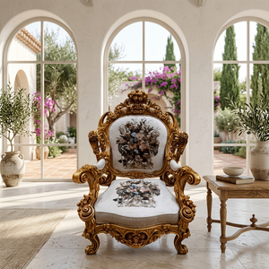 Royal Traditional Convertible Set Single Seater <b>Sofa</b> Hand-Carved Solid Wood Frame Premium Upholstered <b>Foam</b> Cushion Accent Chair - Product Image 2