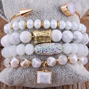 Conjunto de pulsera elástica con piedras preciosas naturales para <span class=keywords><strong>mujer</strong></span>, pulsera elástica con piedras de imitación, a la moda - Product Image 5
