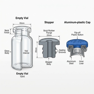 Elite Neutral Borosilicate Glass Vial Sets USP Type I 2ml 5ml 10ml Laboratory Vials with Butyl Rubber <b>Stopper</b> and Flip-Off Caps - Product Image 5