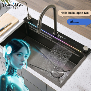 Grifo de Cocina Inteligente 2025 con Control por <span class=keywords><strong>Voz</strong></span> IA, Acero Inoxidable 304, Panel Táctil Eléctrico, LED Digital, Negro - Product Image 1