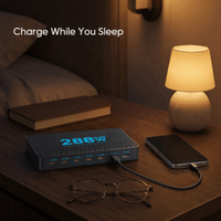 Chargeur de bureau GaN 288W, 8 ports, Type C PD 3.0, Hub de charge 100W, câble rétractable pour ordinateur portable, iPhone, Samsung, vente chaude