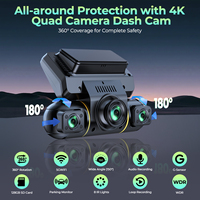 Cámara para Auto LAMTTO con Vista de 360 Grados, 4 Canales, Delantera y Trasera, WiFi 5G, Control por Aplicación, 8 Visores Nocturnos IR