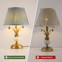 Lampe de table, lampe de bureau, lampe de chevet, abat-jour en tissu plissé en laiton et marbre, style vintage classique, chambre à coucher, salon, bureau, hôtel