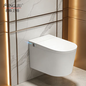 Inodoro suspendido de cerámica blanca de diseño moderno MINGLIU, autolimpiable, con sifón en P, para baño, de una pieza - Product Image 4