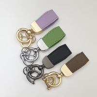 Porte-clés de voiture en cuir PU grain litchi couleur macaron, anneau plaqué or, accessoire de clé de voiture en métal, vente chaude