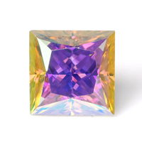 RTS Venta al por Mayor de Joyería con Hoja de Oro, Moissanita Opalescente Multicolor de Corte Princesa Creada en Laboratorio y Tratada Térmicamente, Certificado GRA, Suelta