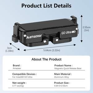 Adaptador de Liberación Rápida de Metal Amazear para Cámara Insta360 GO Ultra, Soporte de Montaje Universal con Rosca de 1/4'', Cambio Rápido, Fijación Estable - Product Image 6