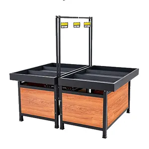Tùy Chỉnh Gỗ Cửa Hàng Phong Cách Đứng Bề Mặt Đóng Gói Loại 3 Tier Siêu Thị Rau Quả Giá Hiển Thị Kệ Kim Loại Ánh Sáng <span class=keywords><strong>Duty</strong></span> - Product Image 5