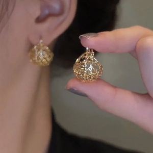 <b>Gold</b> Tone Tree of Life Openwork <b>Huggie</b> <b>Earrings</b> for Women Elegant Fashion Jewelry - Product Image 2