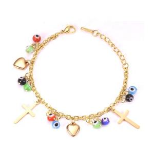 Flywu — Bracelet en acier inoxydable, nouvelle collection, breloque, multi-breloque, en résine colorée, yeux maléfiques, perle, étoile de <span class=keywords><strong>David</strong></span> - Product Image 3