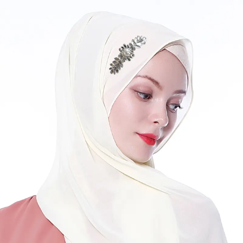 Fashion Plain Color Chiffon Water Bit Towel Muslim Women Chiffon Hijab Scarf