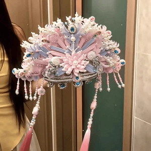 Kit de bricolaje de corona de Fénix rosa, tocado tradicional de estilo chino de 25cm con flores, perlas y borlas, regalo para mujeres - Product Image 1