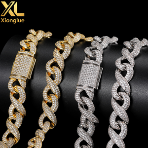 Fashion Hip Hop 15 MM Unique Infinite Eight <b>Chain</b> Necklace <b>Iced</b> <b>Out</b> Zircon 14k Gold Plated Necklace Jewelry Set - Product Image 4