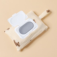 Sac de rangement suspendu multi-usages pour lingettes et mouchoirs pour bébé, en tissu crêpe de coton pur double couche, avec fermeture éclair