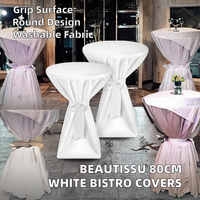 Beautissu Lot de 2 Housses de Table Bistro Premium Opaques Antidérapantes Infroissables en Polyester |   Ruban blanc de 80 cm, lavable, Giulia