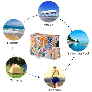 Custom Tropical Flower Waterproof Durable Zipper Pocket <b>Large</b> Capacity <b>Beach</b> Hand <b>Bag</b> With Rope Handles - Product Image 3