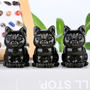 Sculptures d'animaux en cristal en gros, sculptures de chat en obsidienne dorée naturelle de haute qualité pour cadeaux - Product Image 4