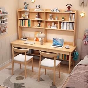 Meja komputer multifungsi anak-anak, Meja belajar di rumah kantor gaya ganda dengan laci penyimpanan dan rak tahan lama multifungsi - Product Image 4
