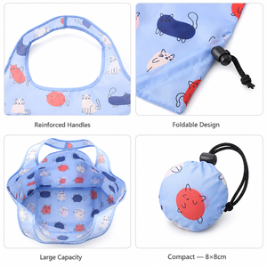 Sacs de courses pliables réutilisables avec imprimé chat mignon, se plient en forme de boule, pochette 8x8cm, légers, sacs d'épicerie écologiques, 5 couleurs, logo personnalisé - Product Image 3