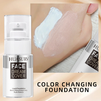 Fond de Teint Liquide Naturel en Pot de Verre HUASURV en Gros, Couvrance Totale, Correcteur Changeant de Couleur, Fini Mat Longue Durée
